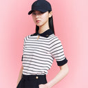 AOW WOMEN STRIPE SQUARE COLLAR KNIT
