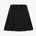 Fairliar Women Front Ribbon Belt Wide Pleated Skirt