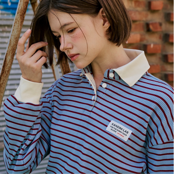 Kandini Women Ribbed Stripe Polo Top