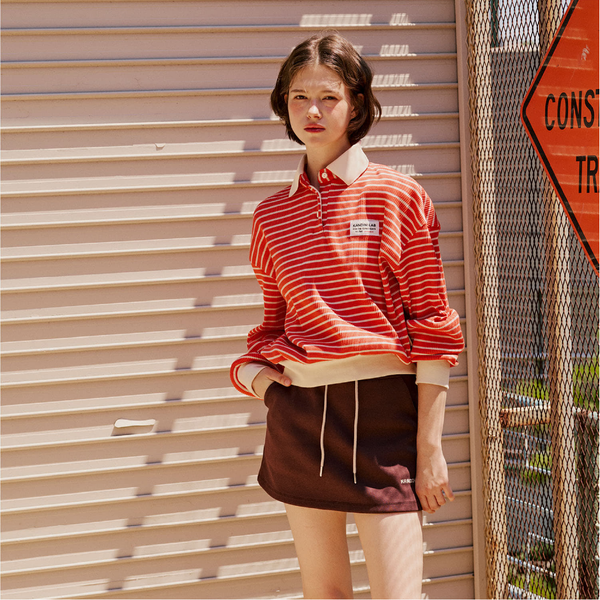 Kandini Women Ribbed Stripe Polo Top