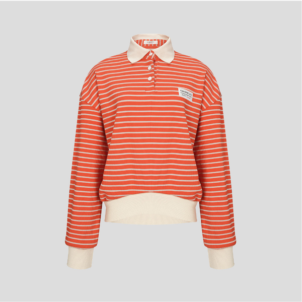 Kandini Women Ribbed Stripe Polo Top
