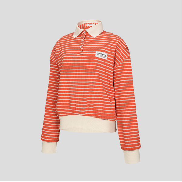 Kandini Women Ribbed Stripe Polo Top