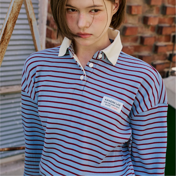 Kandini Women Ribbed Stripe Polo Top