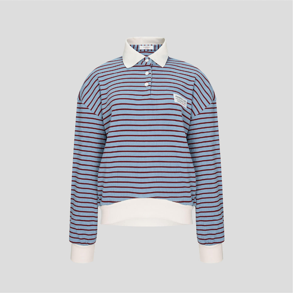 Kandini Women Ribbed Stripe Polo Top