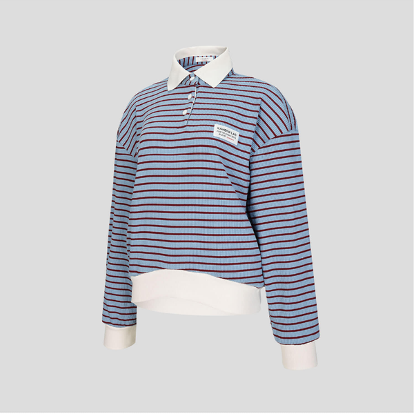 Kandini Women Ribbed Stripe Polo Top