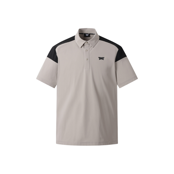 PXG KOREA MEN SUMMER COLOR BLOCKED PERFORATED COLLAR SHORT-SLEEVE