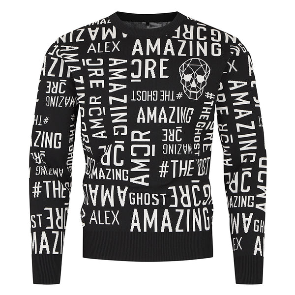 AMAZINGCRE MEN AERO FIT WORDING ROUND NECK SWEATER