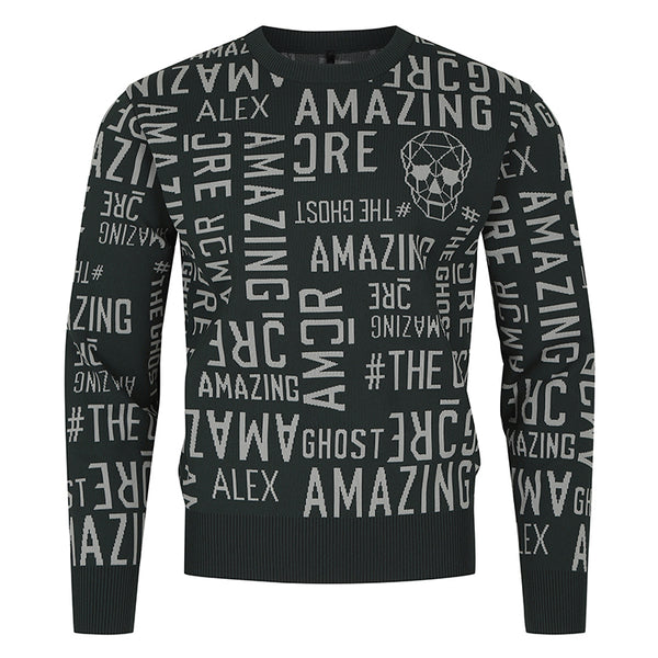 AMAZINGCRE MEN AERO FIT WORDING ROUND NECK SWEATER