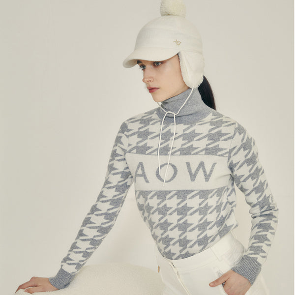 AOW 2024FW WOMEN HOUNDTOOTH CASHMERE PULLOVER