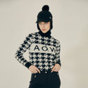 AOW WOMEN HOUNDTOOTH CASHMERE PULLOVER