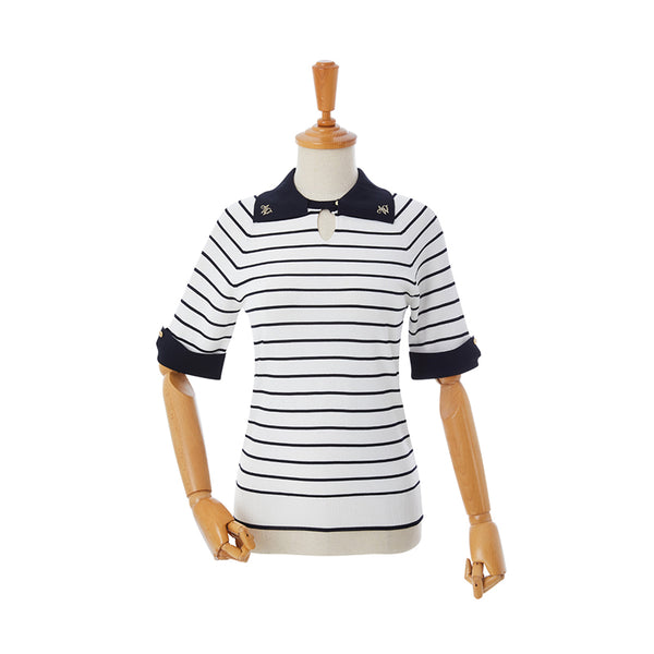 AOW 2024SS WOMEN STRIPE SQUARE COLLAR KNIT