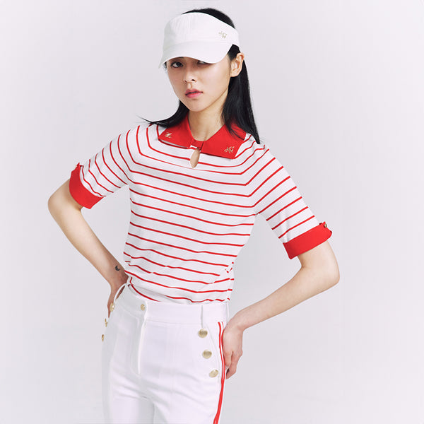 AOW 2024SS WOMEN STRIPE SQUARE COLLAR KNIT