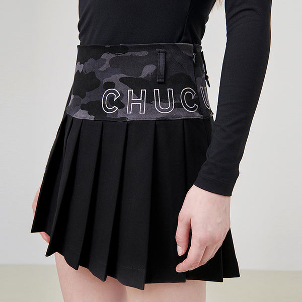 Chucuchu 2023FW Women's Half Camo Pleated Skirt
