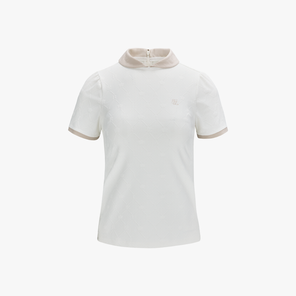 Fairliar Women Petit Collar Logo Jacquard T-Shirt