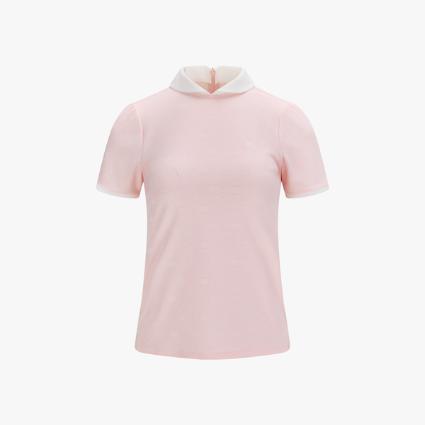 Fairliar Women Petit Collar Logo Jacquard T-Shirt