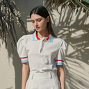 Kandini Women Colorblock Polo shirts with Puff sleeve