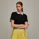 Kandini Women Jacquard Collar pique T-shirt (Black)