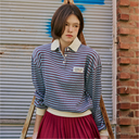 Kandini Women Ribbed Stripe Polo Top