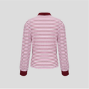Kandini Women Striped Puff Sleeve Zip-up Polo Shirt Long Sleeve