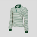 Kandini Women Striped Puff Sleeve Zip-up Polo Shirt Long Sleeve