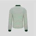 Kandini Women Striped Puff Sleeve Zip-up Polo Shirt Long Sleeve