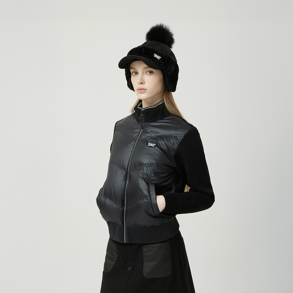 PXG KOREA WOMEN WINTER KNIT HYBRID HIGH NECK DOWN CARDIGAN