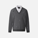 PXG Korea Men Stripe Pattern Collar-Layered Sweater
