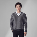 PXG Korea Men Stripe Pattern Collar-Layered Sweater