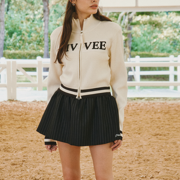 Piv'vee Pinstripe Drawstring Mini Skirt