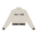 Piv'vee Women Logo Jacquard Knit Zip-Up Cardigan