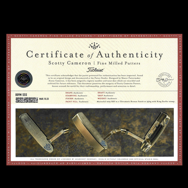 Scotty Cameron Masterful 009M SSS dans une finition bronze chromatique 