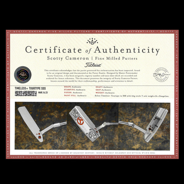 Scotty Cameron Tour uniquement Deep Milled SSS Timeless TourType Circle T 