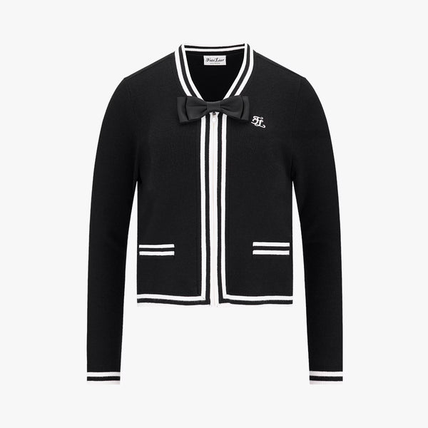 Fairliar Women Ribbon Zip-up Cardigan